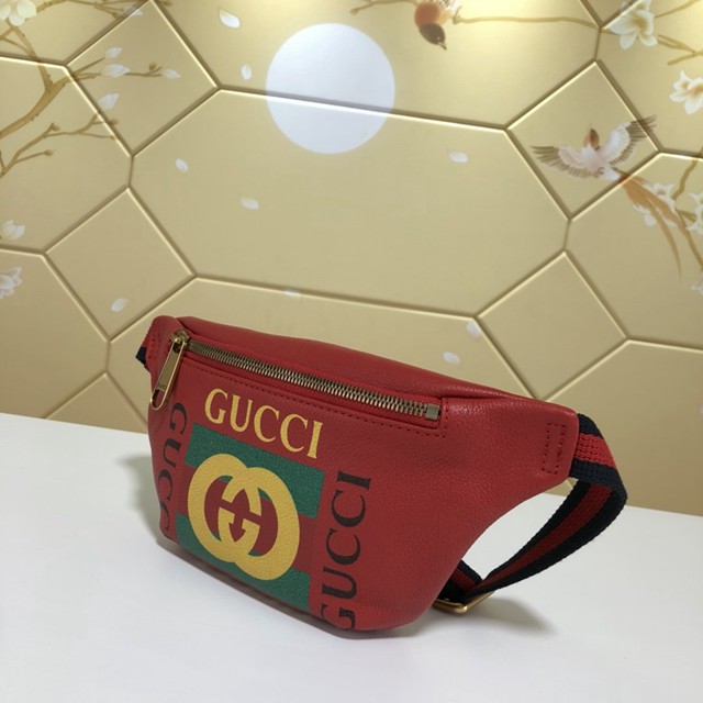 Gucci腰包 527792 古馳新款挎包 Gucci19新款紅色logo印花腰包 男女同款  gqy2145